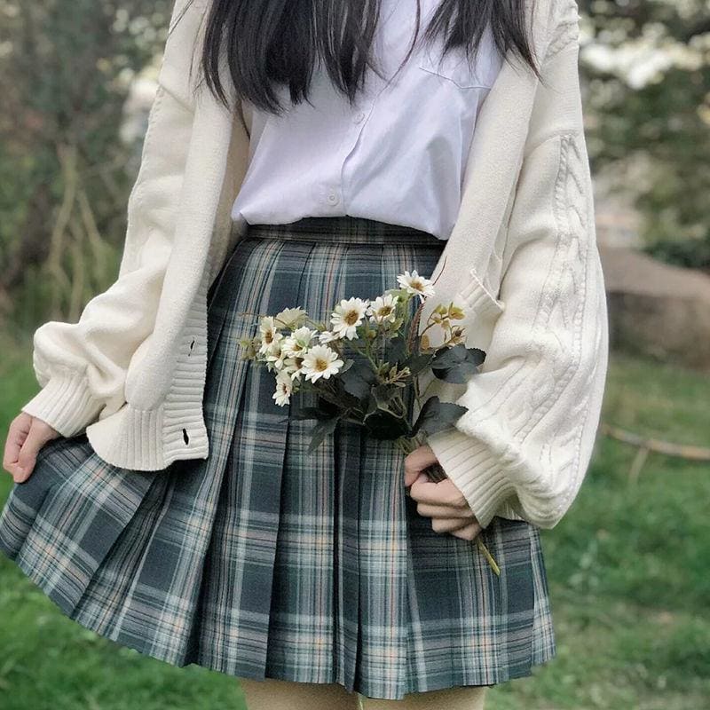 Preppy Style Long Sleeves And Plaid Skirt JK Uniform Suit MK15405 - KawaiiMoriStore