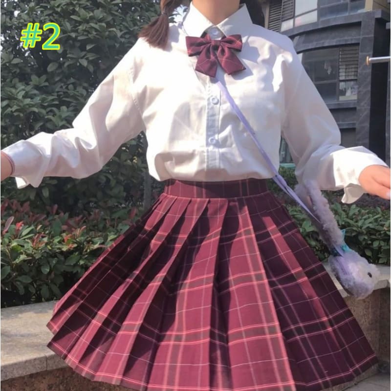 Preppy Style Long Sleeves And Plaid Skirt JK Uniform Suit MK15405 - KawaiiMoriStore