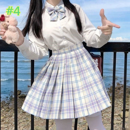 Preppy Style Long Sleeves And Plaid Skirt JK Uniform Suit MK15405 - KawaiiMoriStore