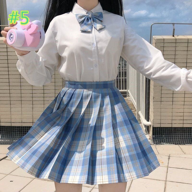 Preppy Style Long Sleeves And Plaid Skirt JK Uniform Suit MK15405 - KawaiiMoriStore