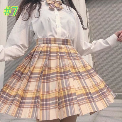 Preppy Style Long Sleeves And Plaid Skirt JK Uniform Suit MK15405 - KawaiiMoriStore