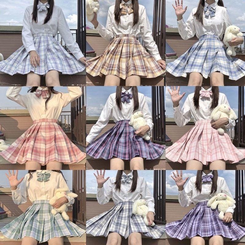 Preppy Style Long Sleeves And Plaid Skirt JK Uniform Suit MK15405 - KawaiiMoriStore