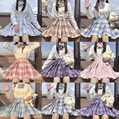 Preppy Style Long Sleeves And Plaid Skirt JK Uniform Suit MK15405 - KawaiiMoriStore