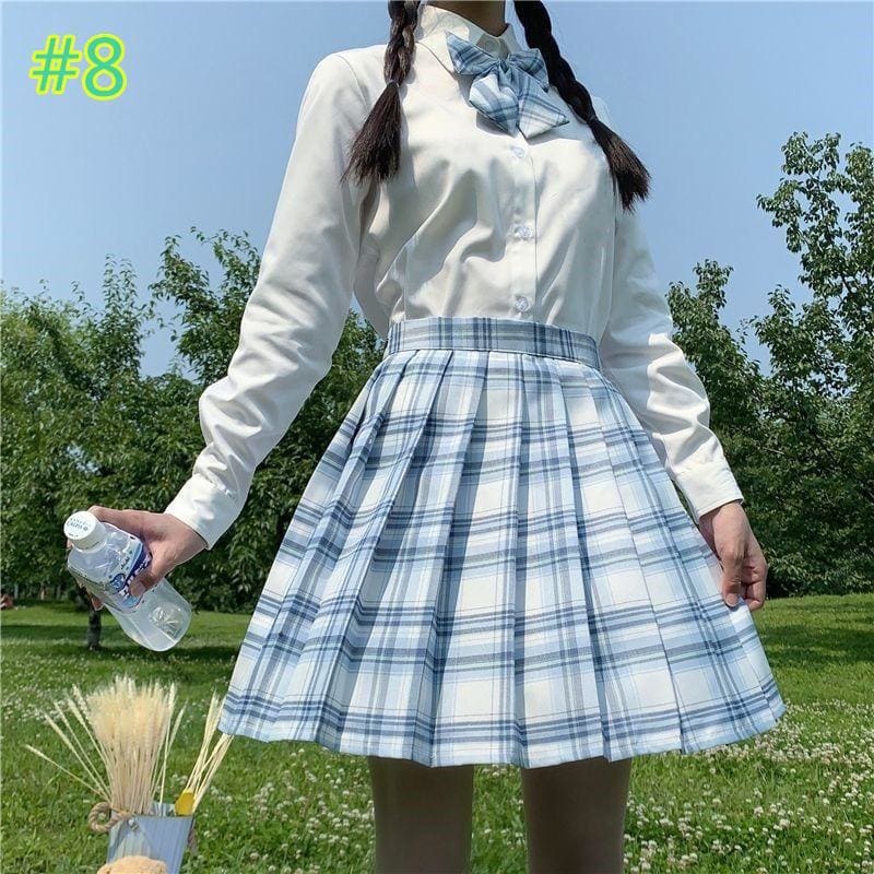 Preppy Style Long Sleeves And Plaid Skirt JK Uniform Suit MK15405 - KawaiiMoriStore