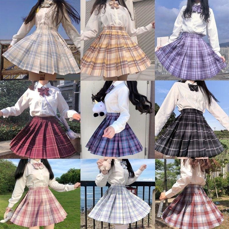 Preppy Style Long Sleeves And Plaid Skirt JK Uniform Suit MK15405 - KawaiiMoriStore