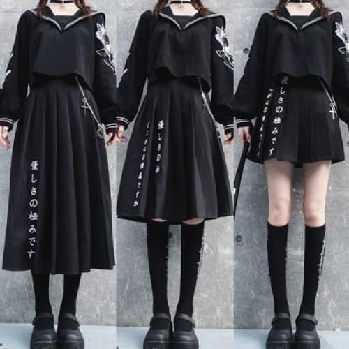 Preppy style Punk Gothic Girls Harajuku Black Pleated Skirts MM0585 - KawaiiMoriStore