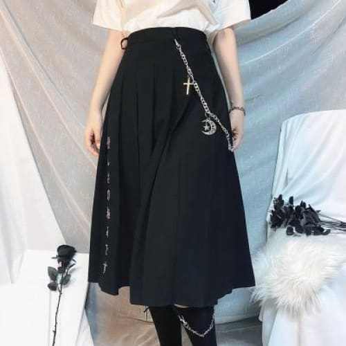 Preppy style Punk Gothic Girls Harajuku Black Pleated Skirts MM0585 - KawaiiMoriStore