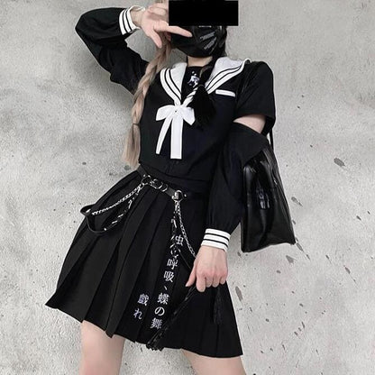 Preppy style Punk Gothic Girls Harajuku Embroidery Pleated Skirts Suit MK214 - KawaiiMoriStore