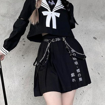 Preppy style Punk Gothic Girls Harajuku Embroidery Pleated Skirts Suit MK214 - KawaiiMoriStore