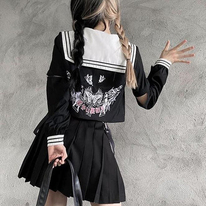 Preppy style Punk Gothic Girls Harajuku Embroidery Pleated Skirts Suit MK214 - KawaiiMoriStore