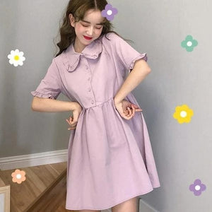 Preppy Style Purple Cute Girls  A-line Midi Dress MK15744 - KawaiiMoriStore