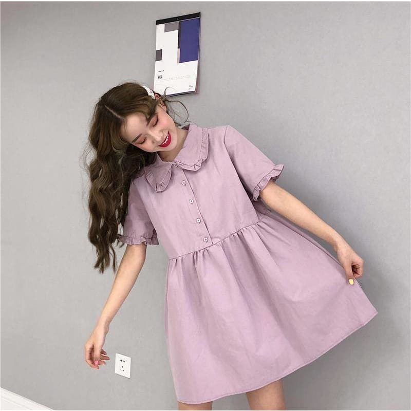 Preppy Style Purple Cute Girls  A-line Midi Dress MK15744 - KawaiiMoriStore