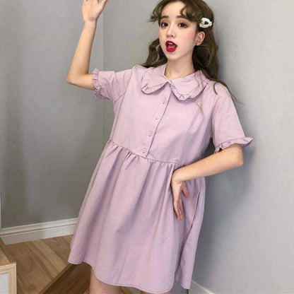 Preppy Style Purple Cute Girls  A-line Midi Dress MK15744 - KawaiiMoriStore