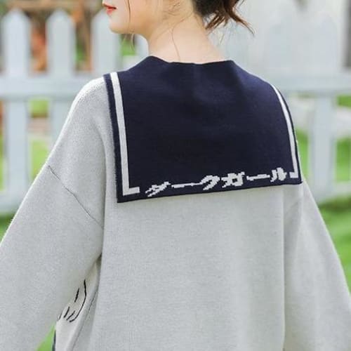 Preppy Style Sailor Collar Sweet Tie Rope Girl Print Long Sleeve Pullovers MK15461 - KawaiiMoriStore