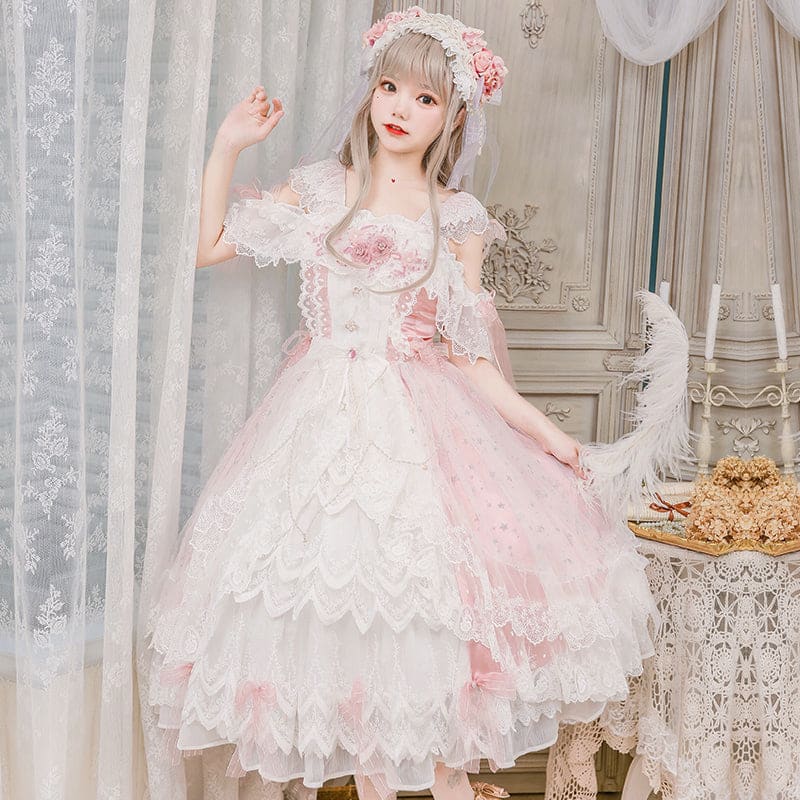 Princess Kawaii Pink Lolita Lace Dress MK17703 KawaiiMoriStore Princess Kawaii Pink Lolita Lace Dress MK17703 KawaiiMoriStore