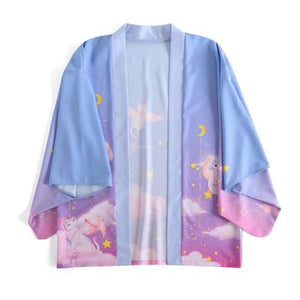 Japanese Night Dreaming Cute Cat Sunscreen Kimono Coat BM174