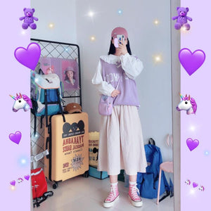 Harajuku White Purple Kawaii Letter Moon Knitted Vest BM068