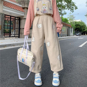 Japanese Kawaii Bear Printing High Waist Elastic Pants MK16811