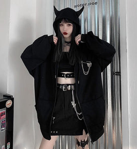 Harajuku Punk Gothic Black Devil Horn Hoodie MK16518
