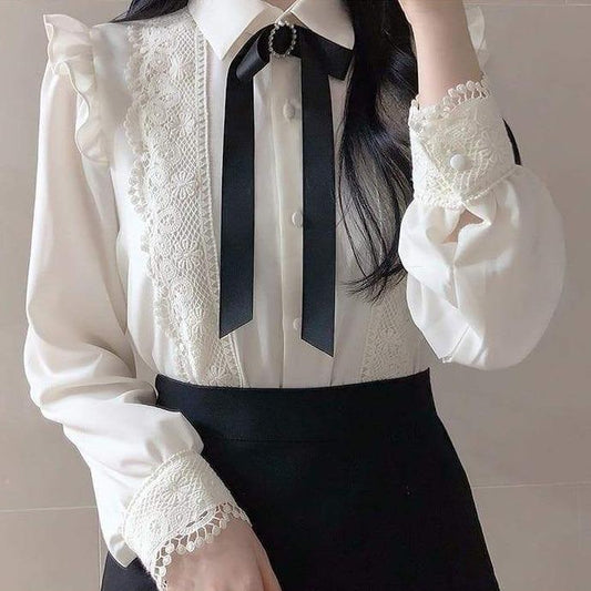 Fashion Ruffled Single Breasted Button White Blouse MK16134