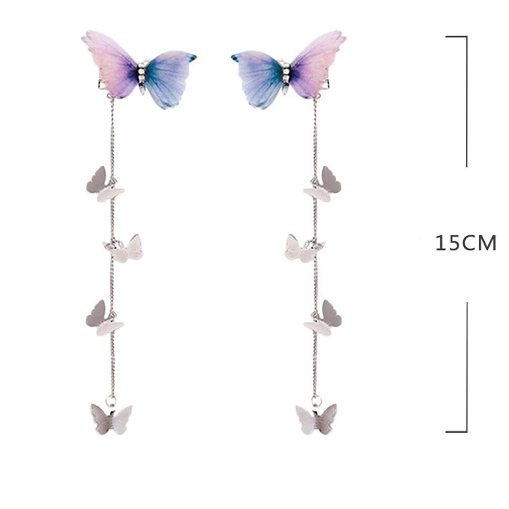 Korean Yarn Elegant Metal Tassel Long Hair Clips Butterfly Hairpins MK16686