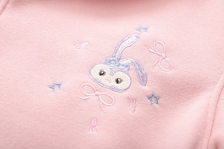 Cute Pink Fleece Cartoon Embroidery Zipper Jacket BM073
