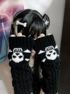 Gothic Harajuku Punk Black Skull Half Finger Long Gloves BM079