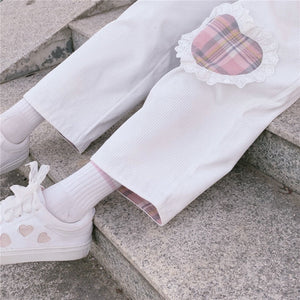 Japanese Harajuku Kawaii Straight Love Heart White Pants MK16814