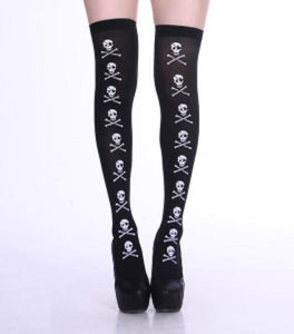Harajuku Gothic Punk Skull Printed Black Thin Socks MK17187