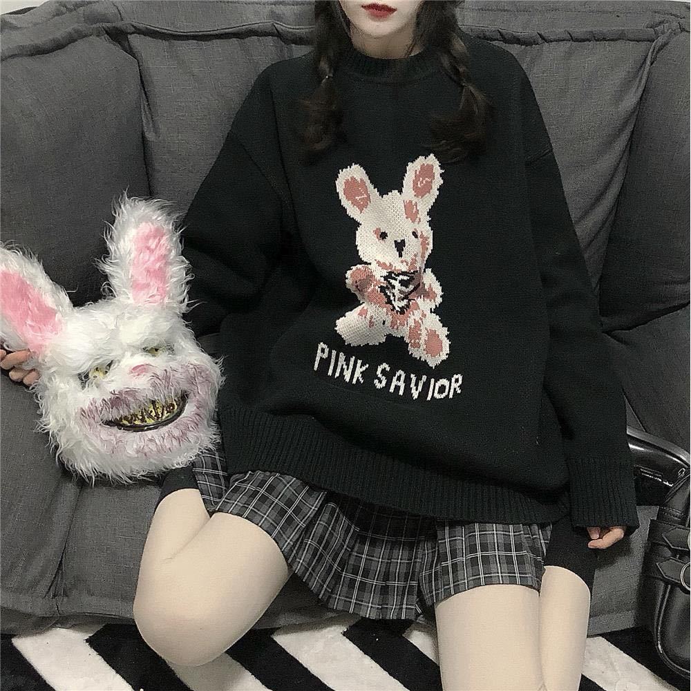 Korean Fashion Y2K Pink Savior Bunny Knitting Sweater MM2223