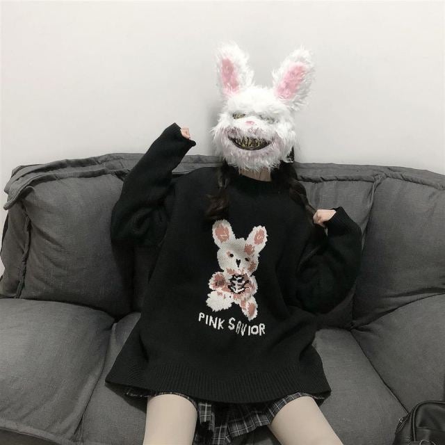 Korean Fashion Y2K Pink Savior Bunny Knitting Sweater MM2223