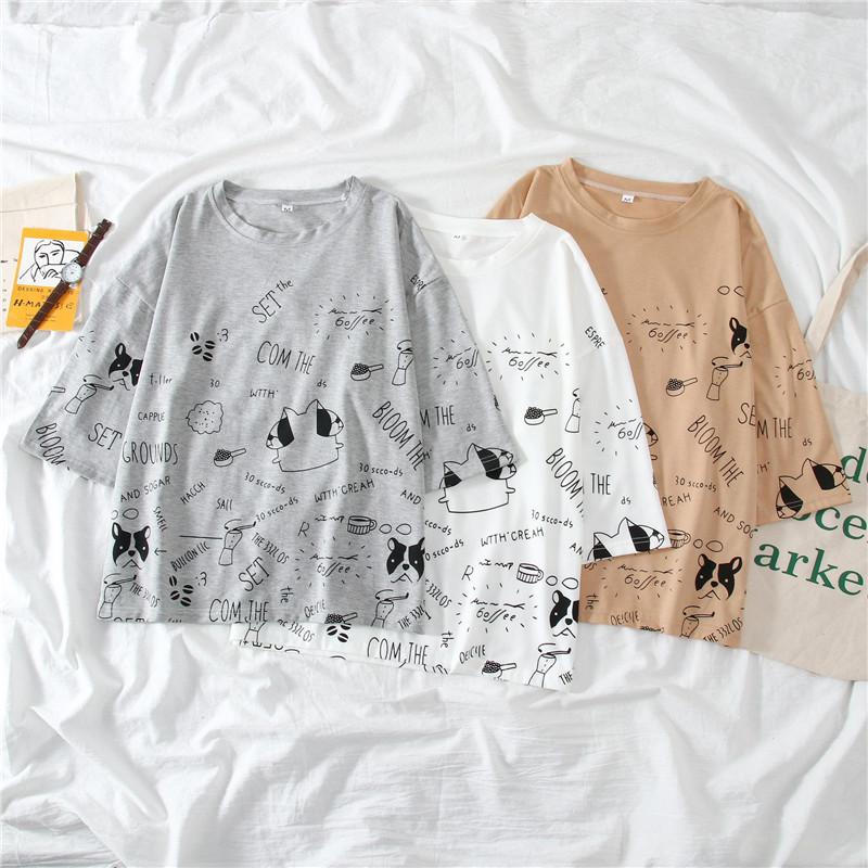 Cartoon Printed O Neck T shirt Long Pants Summer Two Piece Set MK16257