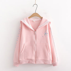 Cute Pink Fleece Cartoon Embroidery Zipper Jacket BM073