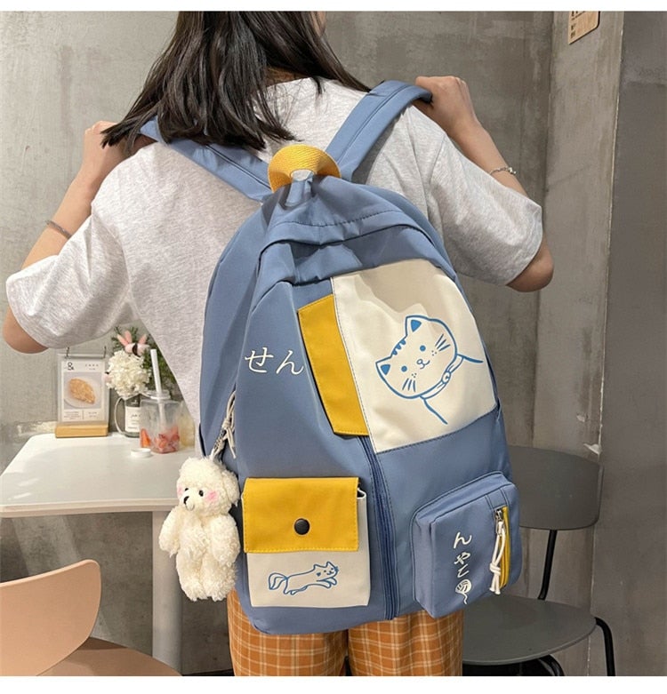 Kawaii Patchwork Large Capacity Waterproof Nylon Backpack MK17694