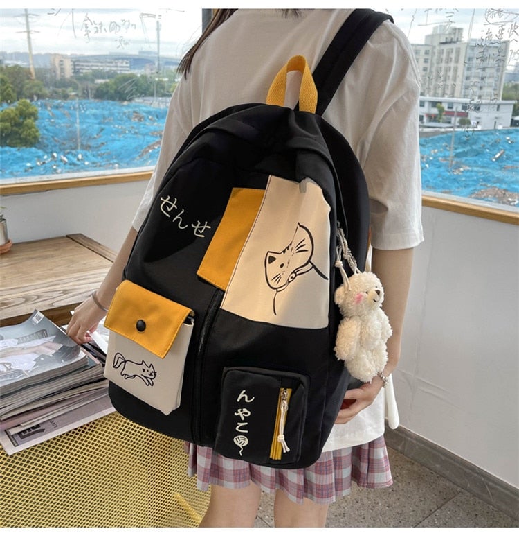 Kawaii Patchwork Large Capacity Waterproof Nylon Backpack MK17694