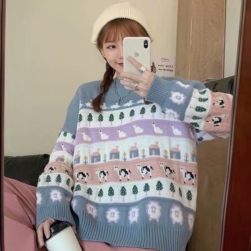 Harajuku Cartoon Kawaii Animal Embroidery Sweater BM070