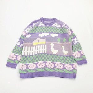 Harajuku Cartoon Duck Embroidery Knitted Sweater MK16745