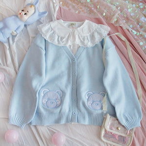 Japanese Blue Bear/Pink Animal Knitted Kawaii Sweet Sweater BM092