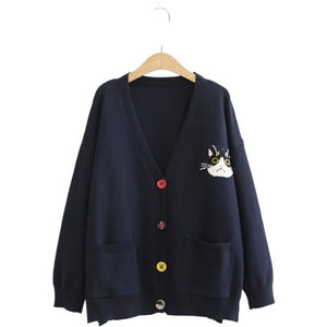 Cartoon Cat Embroidery Casual Knitted Sweater BM072