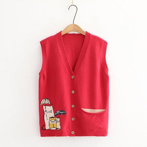 Korean Fashion Cartoon Embroidery Knitted Vest BM071