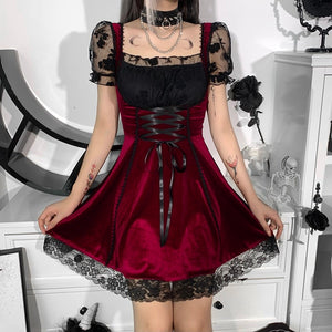Punk Gothic Vintage Velvet Croset Dress MK17069
