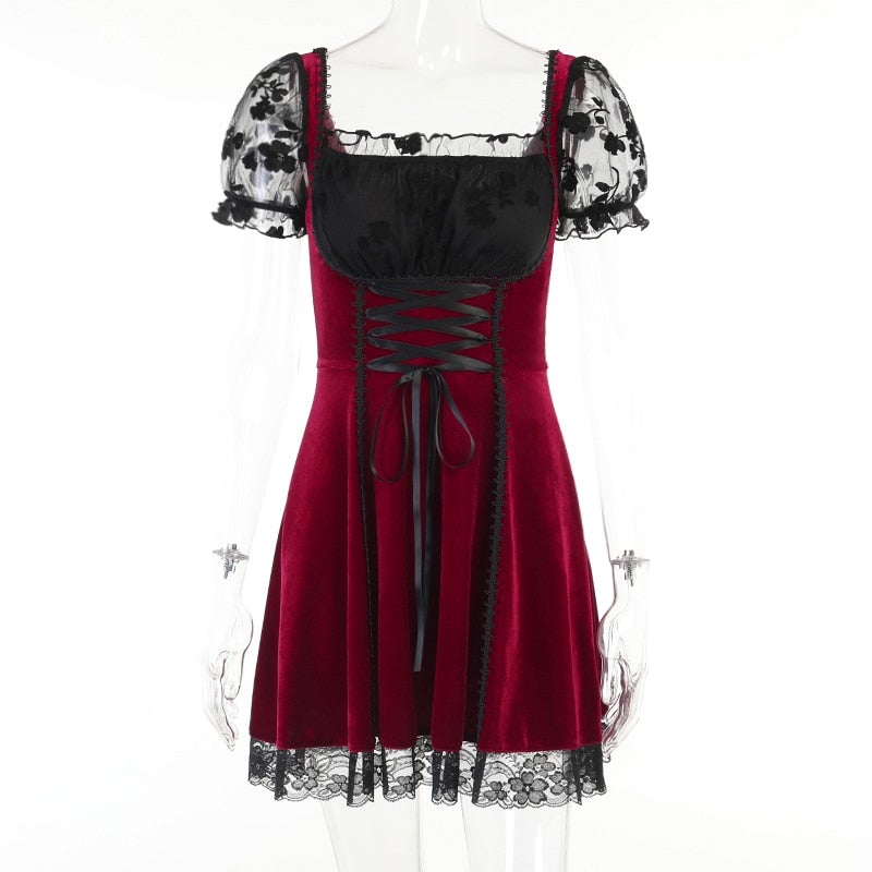 Punk Gothic Vintage Velvet Croset Dress MK17069