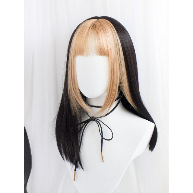 Harajuku Fairy Black Blonde Long Straight Lolita Wig MM2220