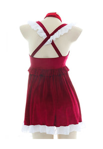 Ruffled  Red Christmas Bowknot Suspenders Santa Dress BM194