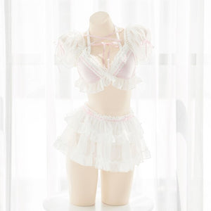 Cute Pink Pearl Bandage Perspective Lingerie Suit MK16583