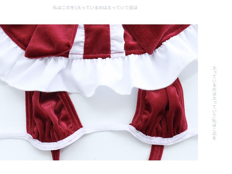 Kawaii Red Christmas Ruffled Lace Up Santa Lingerie Set MK16782