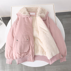 Warm Fleece Candy-colored Tooling Wool Collar Imitation Lamb Jacket BM144
