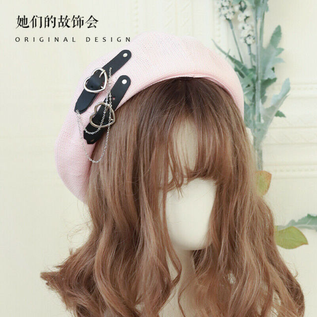 Harajuku Lolita Gothic Punk Black Heart Beret MK16628