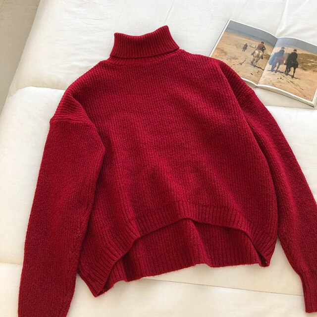 Turtleneck Knitted Jumpers Elegant Loose Sweater BM162
