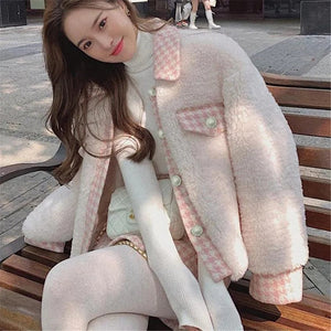 Korean Warm Wool Sweet Coat And High Waist A-line Skirts Suits MK17356